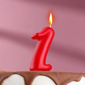Свеча для торта цифра "Овал"1", красная, 5,5 см