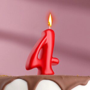 Свеча для торта цифра "Овал"4", красная, 5,5 см
