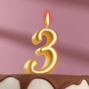 Свеча для торта цифра "Овал" золотая "3", большая, 5,5 см