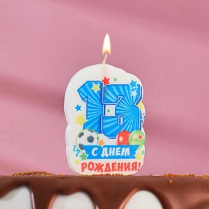 Свеча для торта цифра "С Днём Рождения"13" голубая, 6,5 см