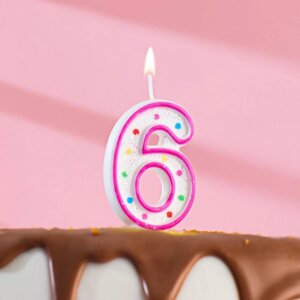 Свеча для торта «Горошек», цифра "6", блестки, 7 см, МИКС