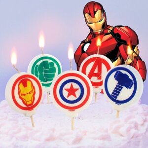 Свеча для торта "С Днем Рождения!5 штук, Мстители