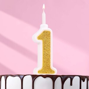 Свеча для торта "Суперблеск", 10,4 см, цифра "1", золотая блестка
