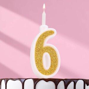 Свеча для торта "Суперблеск", 10,4 см, цифра "6", золотая блестка