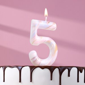 Свеча в торт "Белый мрамор", цифра "5", ГИГАНТ, 9 см