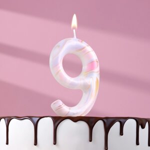 Свеча в торт «Белый мрамор», цифра 9, ГИГАНТ, 9 см