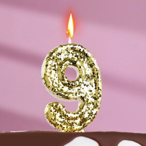 Свеча в торт «Блестки», цифра "9", золото,6.5х4