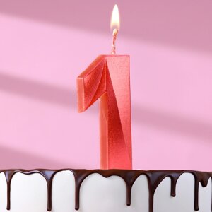 Свеча в торт "Грань", цифра "1", красный металлик, 6,5 см