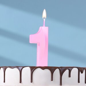 Свеча в торт на шпажке «Грань», цифра "1", 5 см, розовая