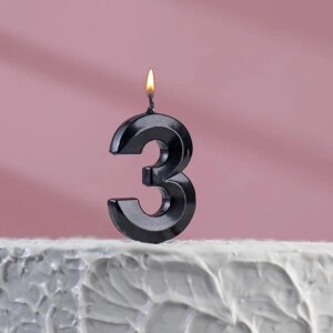 Свеча в торт на шпажке «Грань», цифра "3", черная, 5 см