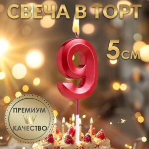 Свеча в торт на шпажке «Грань», цифра "9", 5 см, красная