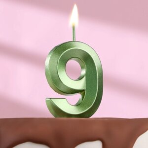 Свеча в торт на шпажке «Грань», цифра "9" , изумруд, 5 см