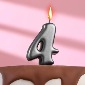 Свеча в торт "Овал" , цифра 4 , графит, 5,5 см