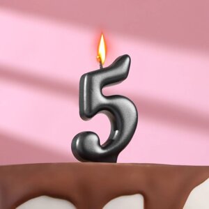 Свеча в торт "Овал" , цифра 5 , графит, 5,5 см
