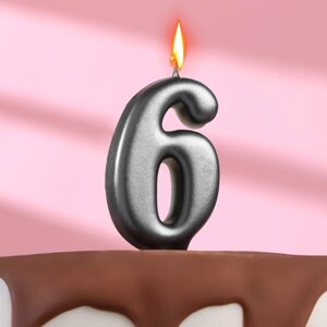 Свеча в торт "Овал" , цифра 6 , графит, 5,5 см