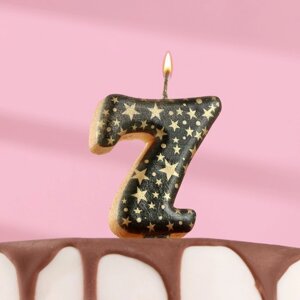 Свеча в торт "Саната", цифра "7", черная с золотыми звездами, 5,5 см