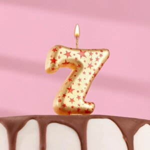 Свеча в торт "Саната", цифра "7", золотая с красными звездами, 5,5 см