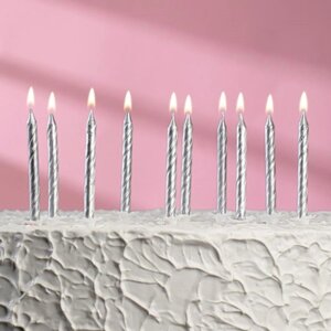 Свечи в торт "Спираль", 6 см, серебряные, набор 10 штук