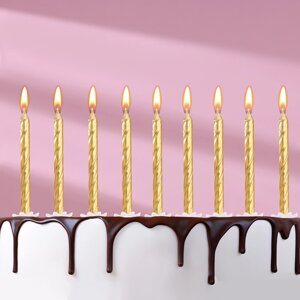 Свечи в торт "Спираль", 6 см, золотые, набор 10 шт