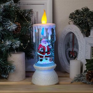 Светодиодная фигура «Свеча с Дедом Морозом» 10 26 10 см, пластик, блёстки, батарейки ААх3 (не в комплекте), свечение RGB