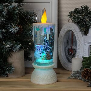Светодиодная фигура «Свеча со снеговиком» 10 26 10 см, пластик, блёстки, батарейки ААх3 (не в комплекте), свечение RGB