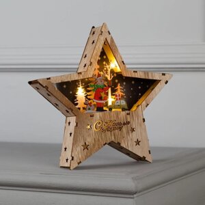 Светодиодная фигура «Звезда с новогодним оленем» 22 22 4 см, дерево, батарейки АААх2 (не в комплекте), свечение тёплое белое