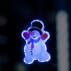 Светодиодная игрушка на липучке «Снеговик в шляпе» 7 10 см, батарейки LR44х3, свечение мульти