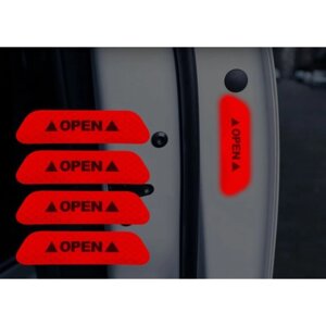 Светоотражающая наклейка "Open", 9,52,5 см, красный, набор 4 шт