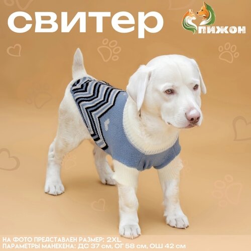 Свитер "Волна", 2XL (ДС 34, ОШ 34, ОГ 32-51 см), голубой