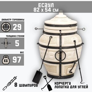 Тандыр "Есаул" с откидной крышкой, h-82 см, d-54, 97 кг, 8 шампуров, кочерга, совок