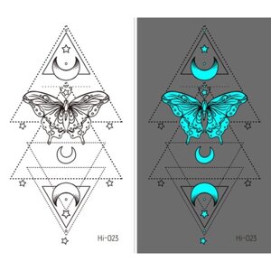 Татуировка на тело фосфорная "Геометрия. Бабочка и месяц" 10,5х6 см
