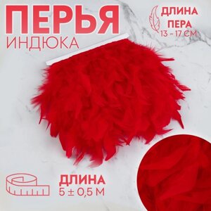 Тесьма с перьями индюка, 13-17 см, 5 0,5 м, цвет красный