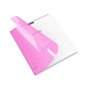 Тетрадь 12 листов, линейка А5+на скобе, ErichKrause, Классика CoverPrо Neon, пластиковая обложка розовый,