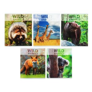 Тетрадь 96 листов в клетка "Wild animals", обложка мелованный картон, выборочный лак, блок 60г/м2, 5В МИКС