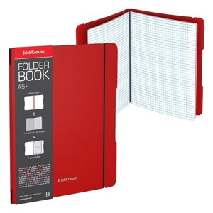 Тетрадь А5+48 листов в клетку ErichKrause "FolderBook", съёмная пластиковая обложка, на резинках, блок офсет, белизна 100%красная