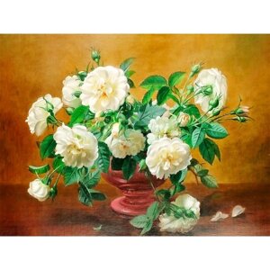 Ткань для вышивки лентами «Белые розы», 2536 см