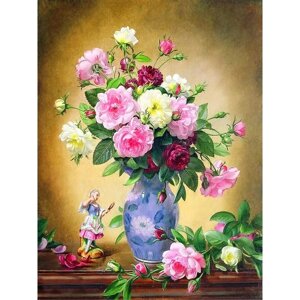 Ткань для вышивки лентами «Розы в голубой вазе», 2536 см