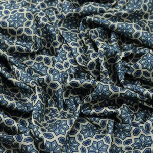 Ткань плательная сатин набивной, ширина 150 см, цвет сине-бежевый
