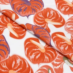 Ткань плательная софт набивная, стрейч, ширина 148 см, цвет тёмно-оранжевый