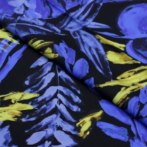 Ткань плательная софт набивная, стрейч, ширина 148 см, цвет тёмно-синий