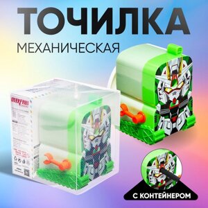 Точилка механическая с контейнером, Робот зеленый