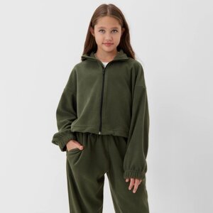 Толстовка флисовая для девочки MINAKU: Fleece Soft, цвет зелёный, рост 146 см