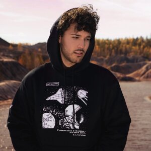 Толстовка с капюшоном роскосмос х onlytop, р. XL, чёрная