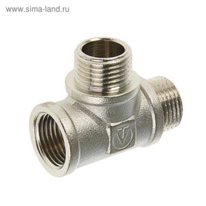 Тройник Valtec, 1/2", внутренняя/наружная/наружная резьба, никелированная латунь