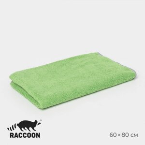 Тряпка для пола Raccoon, 250 г/м²6080 см, микрофибра, с оверлоком, 1 шт, зеленая