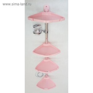 Угловая полка, алюминиевая трубка, 4 полки, мыльница и стакан для щёток, цвет розовый