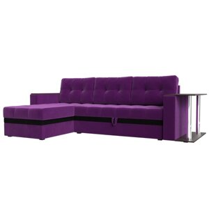 Угловой диван «Атланта М», левый, дельфин, микровельвет, цвет фиолетовый / вставка чёрная