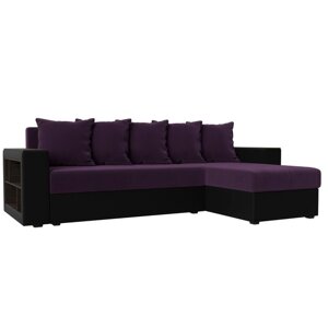 Угловой диван «Дубай лайт», еврокнижка, угол правый, велюр фиолетовый / экокожа чёрный