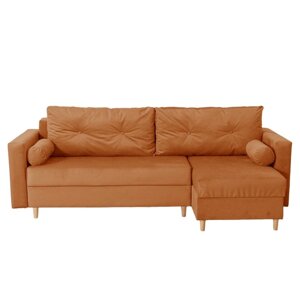 Угловой диван «Киото», механизм еврокнижка, угол универсальный, велюр, цвет оранжевый