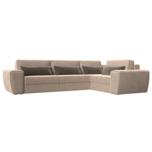 Угловой диван «Лига 008 Long», еврокнижка, правый угол, велюр, цвет бежевый / коричневый